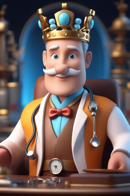 Foto illustrazione del fumetto 3d di un medico con il fondo e lo stetoscopio dell'ospedale