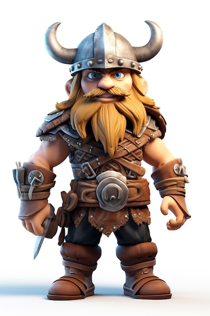 3D cartoon illustration of a full body viking warrior