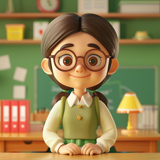 3d cartoon illustration of teacher on classroom