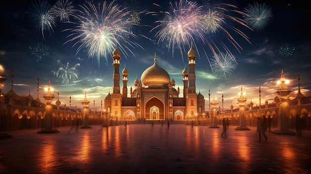 3D мультяшные иллюстрации мечетей и фонарей, созданные для священного праздника. Создан искусственным интеллектом.