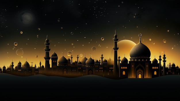 3D cartoon illustrations of mosques and lanterns produced for the holy festivalAI generated