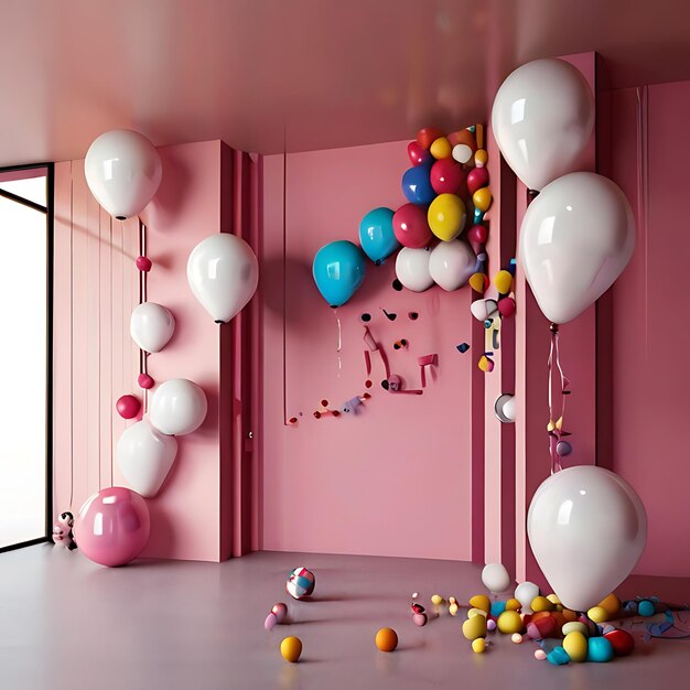3D мультфильм о розовой стене, спроектированной и украшенной ИИ
