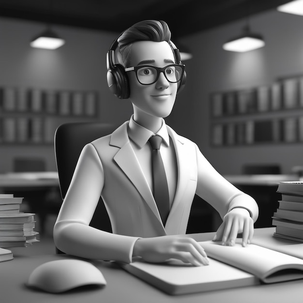 3D cartoon karakter leraar op school backgrounback naar school