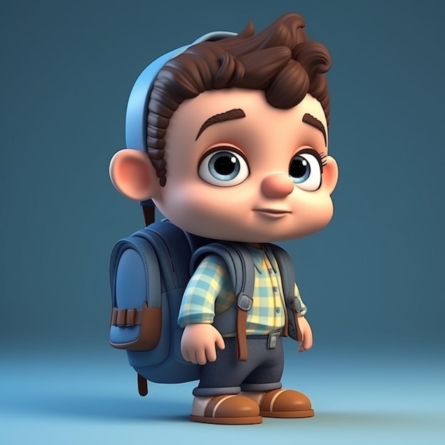 3d cartoon kid character with a backpack