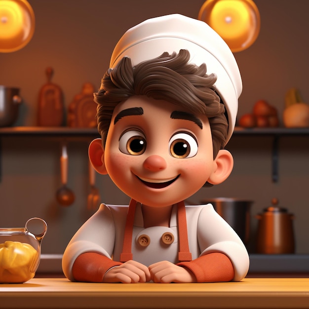 3d cartoon kid cooking food