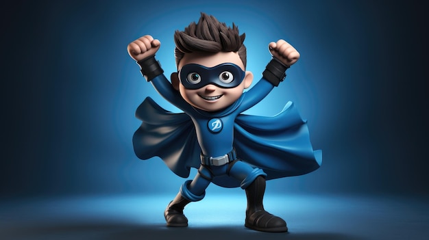 A 3D cartoon kid dressed as a superhero