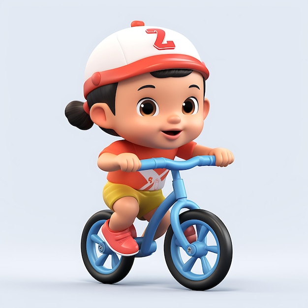 3d cartoon kid riding bicycle on white background