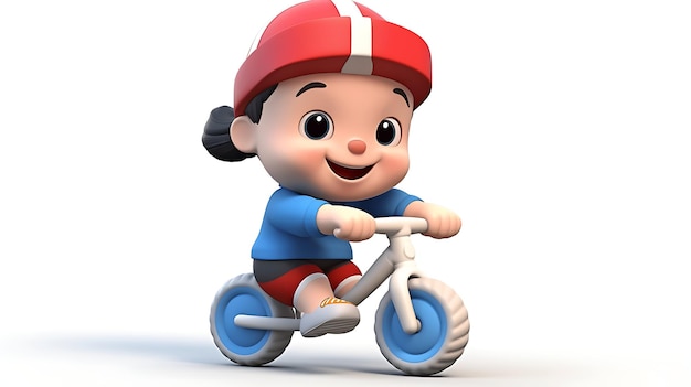 3d cartoon kid riding bicycle on white background