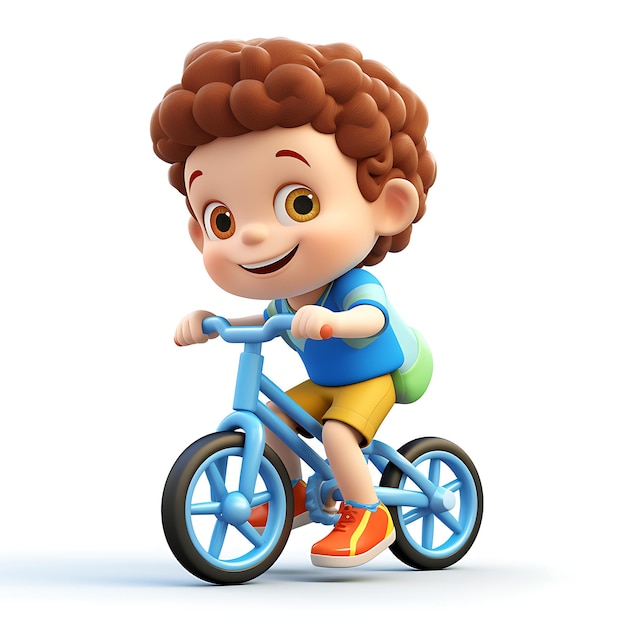 3d cartoon kid riding bicycle on white background