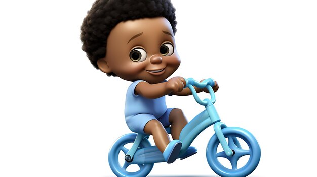 3d cartoon kid riding bicycle on white background