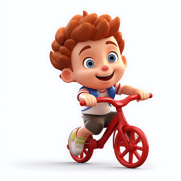 3d cartoon kid riding bicycle on white background