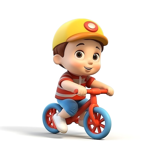 3d cartoon kid riding bicycle on white background