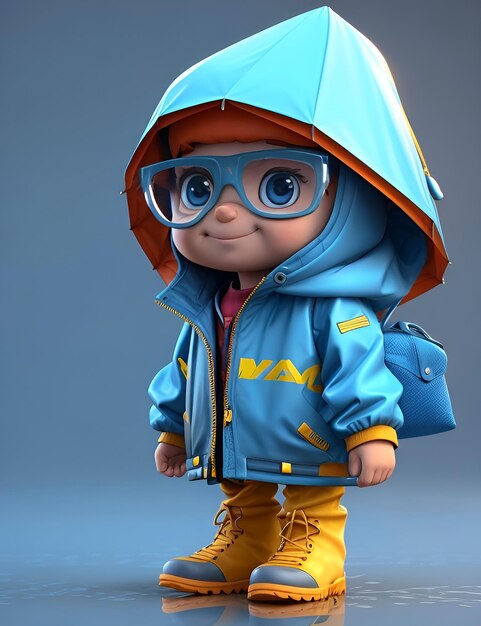 3D мультфильмный ребенок с дождевой одеждой