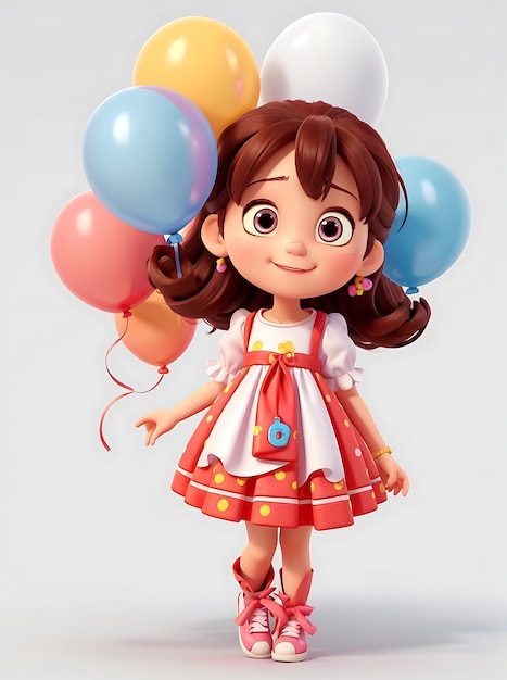 3D Cartoon of Kids Holding Balloons