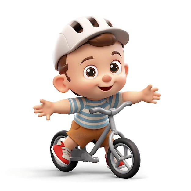 3D cartoon kind fietsten op witte achtergrond