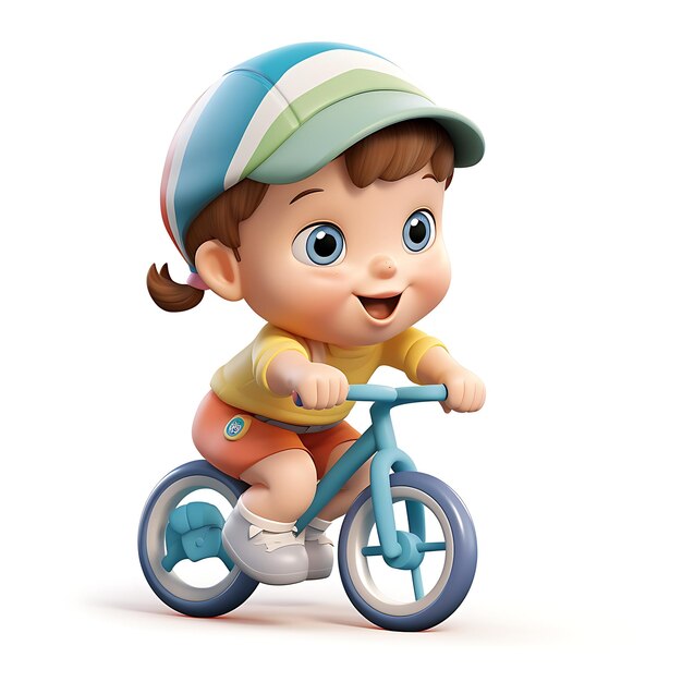 3D cartoon kind fietsten op witte achtergrond