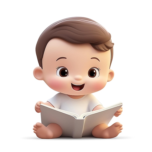 3D cartoon kind leesboek op witte achtergrond