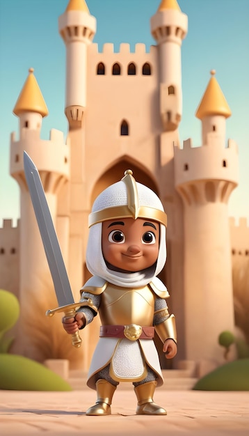 Photo 3d cartoon legendary arab muslim knight