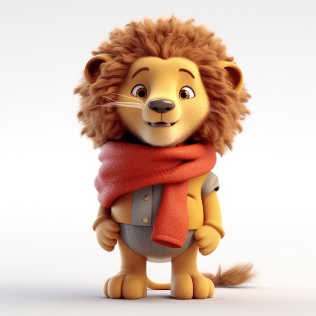 3D cartoon Lion portrait wearing clothes glasses hat and jacket standing in front