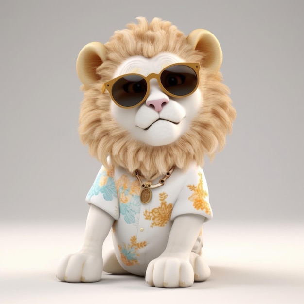 3D cartoon Lion portrait wearing clothes glasses hat and jacket standing in front