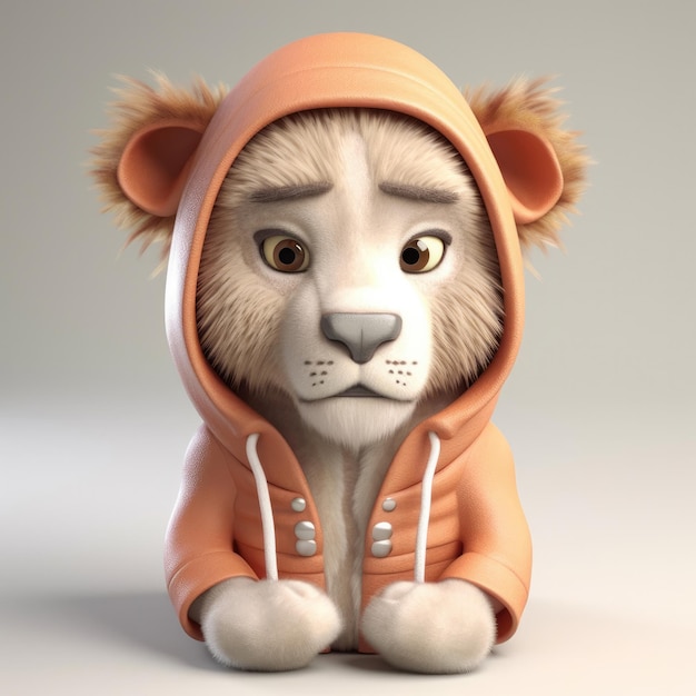 3D cartoon Lion portrait wearing clothes glasses hat and jacket standing in front