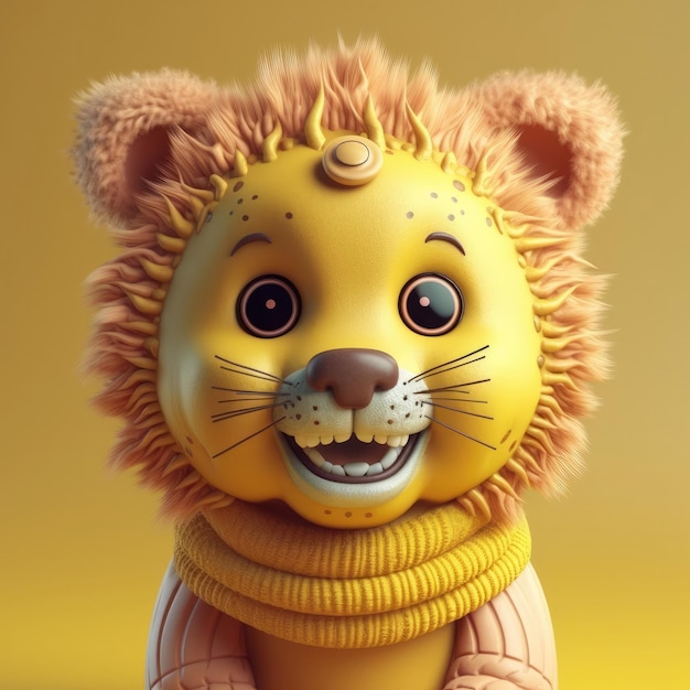 3D cartoon Lion portrait wearing clothes glasses hat and jacket standing in front