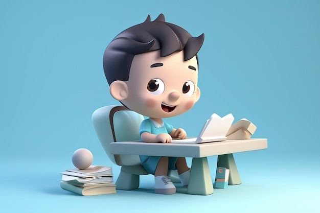 3D cartoon little boy in class AI technology generated image