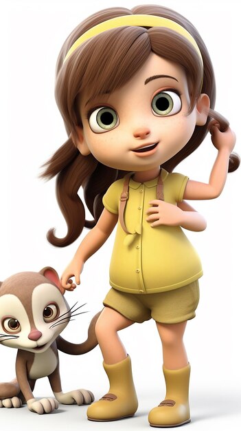 Photo 3d cartoon little girl playing animals puppet