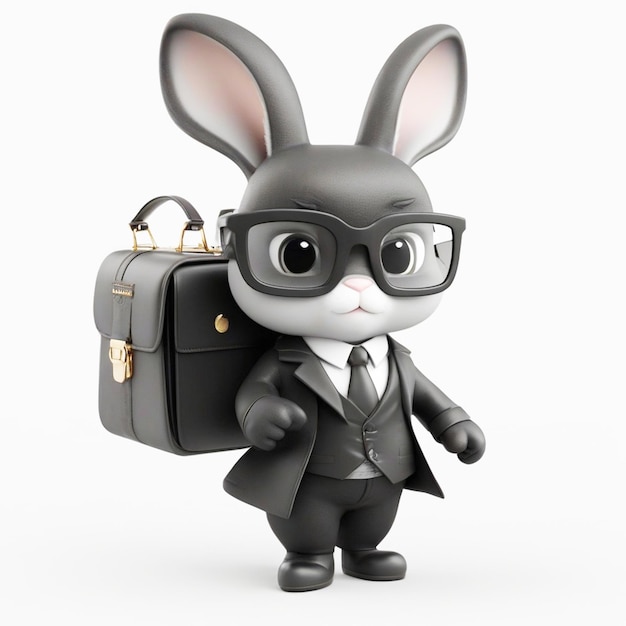 3d cartoon of little rabbit with black jacket and bag