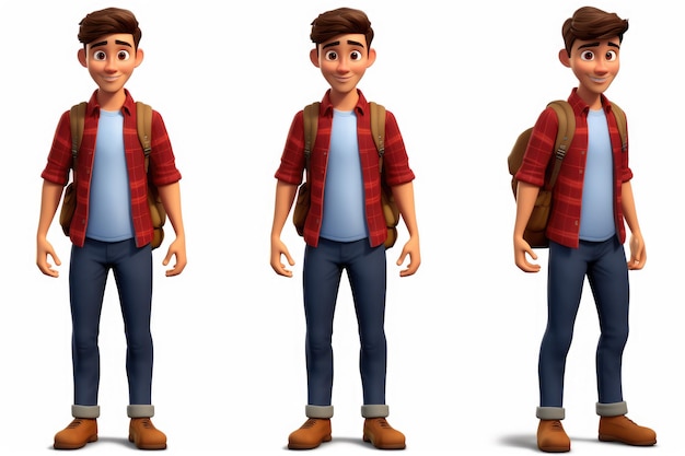 Photo 3d cartoon male character model avatar reference disney inspiration on white background