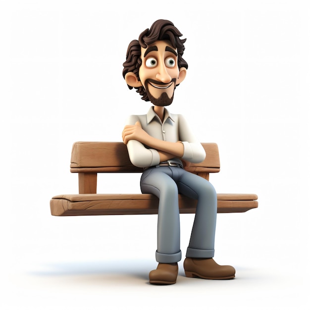 3D cartoon man sitting comfortably with arms crossed