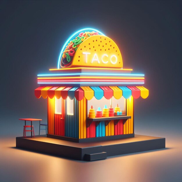 Photo 3d cartoon market taco stand stall 3d shop and 3d illustrations and 3d model