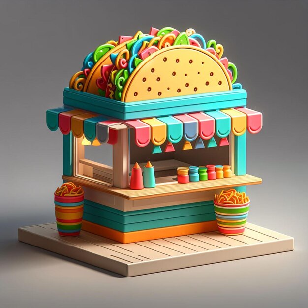 3d Cartoon market Taco Stand stall 3d shop and 3d illustrations and 3d model