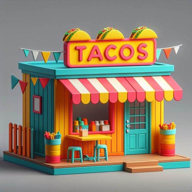 3d Cartoon market Taco Stand stall 3d shop and 3d illustrations and 3d model