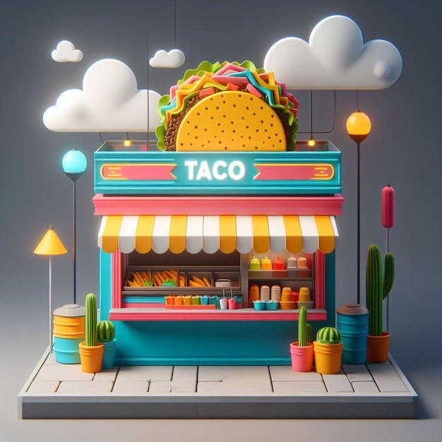 3d Cartoon market Taco Stand stall 3d shop and 3d illustrations and 3d model