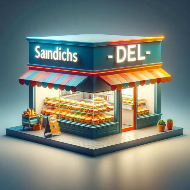 3d cartoon marketr sandwiches 3d stall 3d winkel en 3d illustraties en 3d model