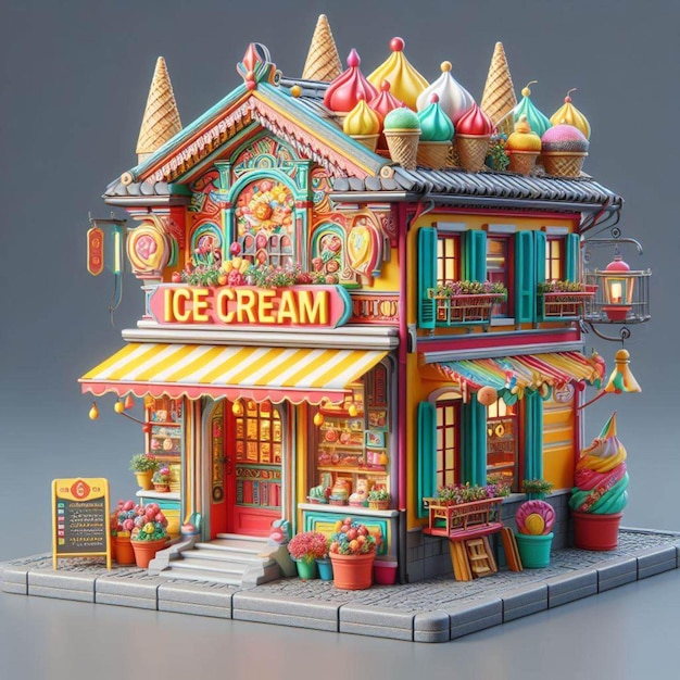 3d cartoon markt ijs 3d winkel en 3d illustraties en 3d model