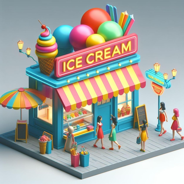 3d cartoon markt ijs 3d winkel en 3d illustraties en 3d model