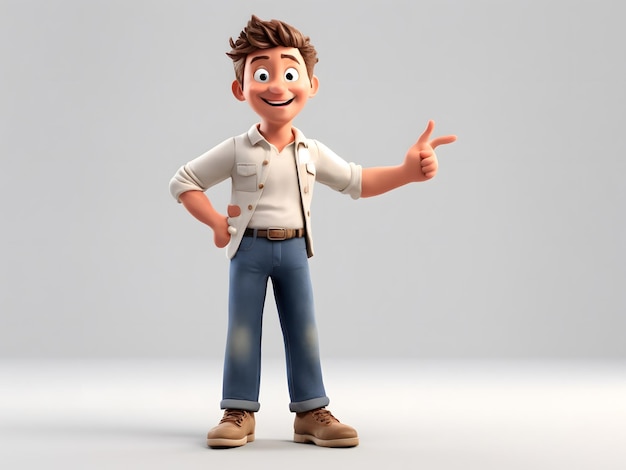 3D-мультяшный персонаж Мэтью, указывающий штанами на белом фоне