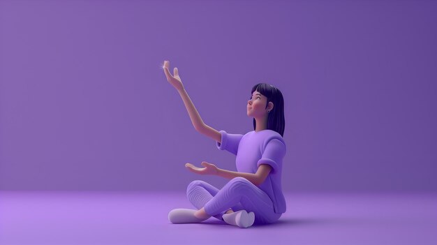 3D cartoon meisje doet yoga oefening