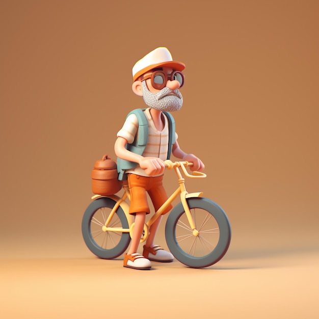 3D Cartoon mens met fiets