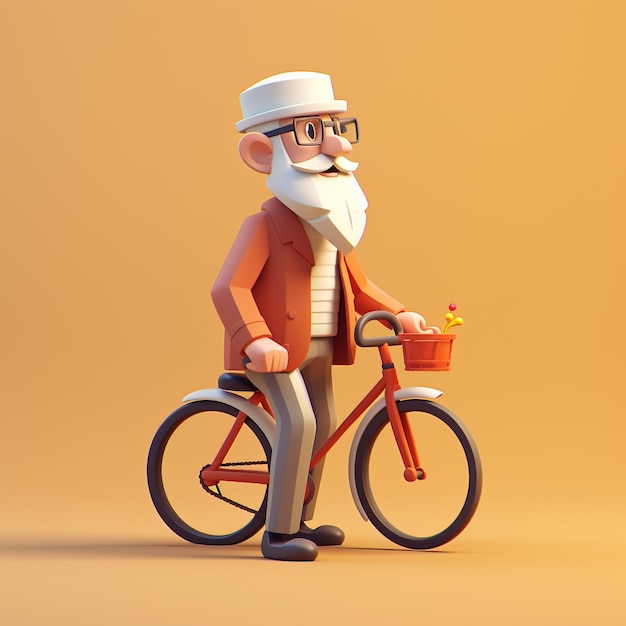 3D Cartoon mens met fiets