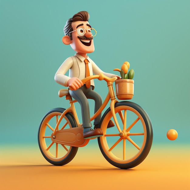3D Cartoon mens met fiets