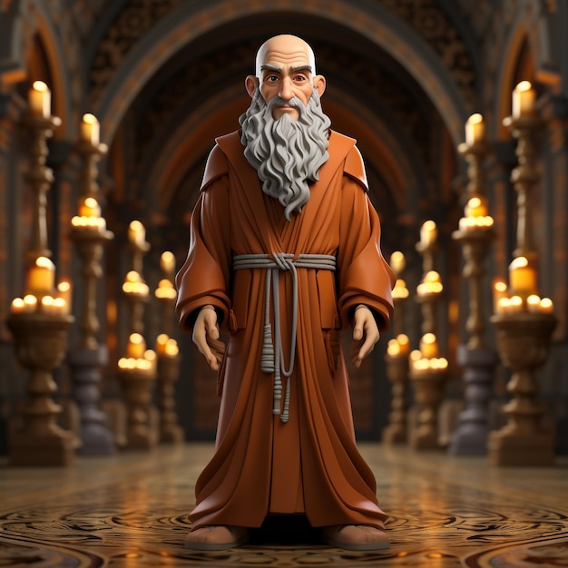 Photo 3d cartoon of a monk