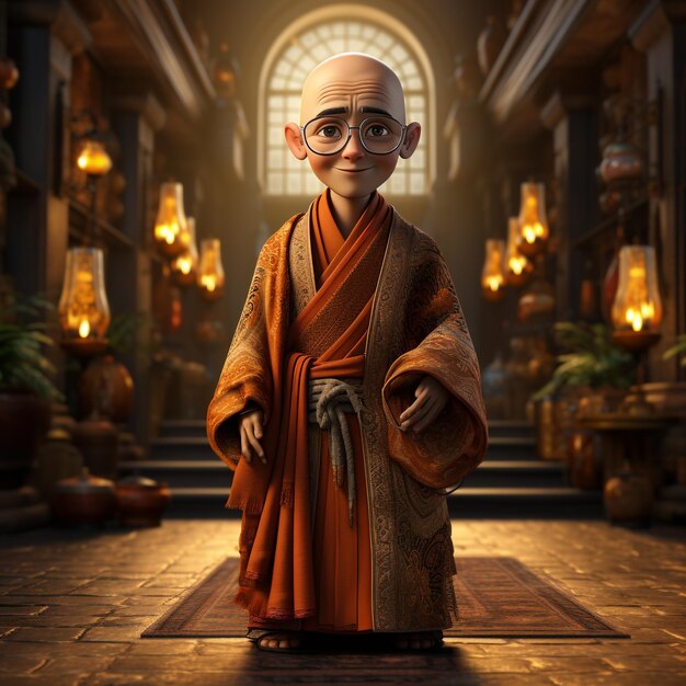 Photo 3d cartoon of a monk