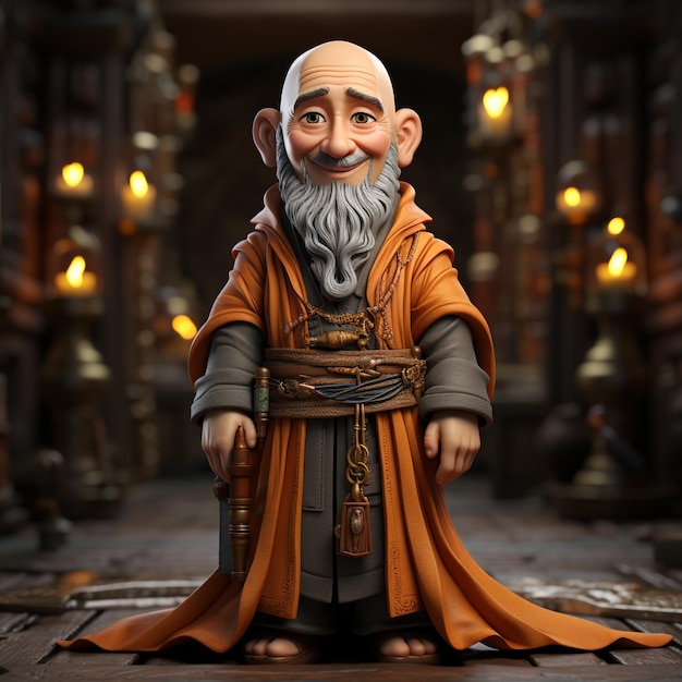 Photo 3d cartoon of a monk