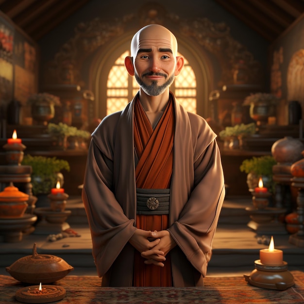 Photo 3d cartoon of a monk