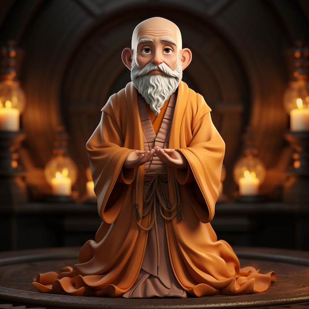 Photo 3d cartoon of a monk