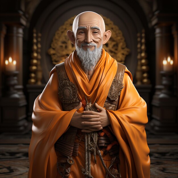 Photo 3d cartoon of a monk