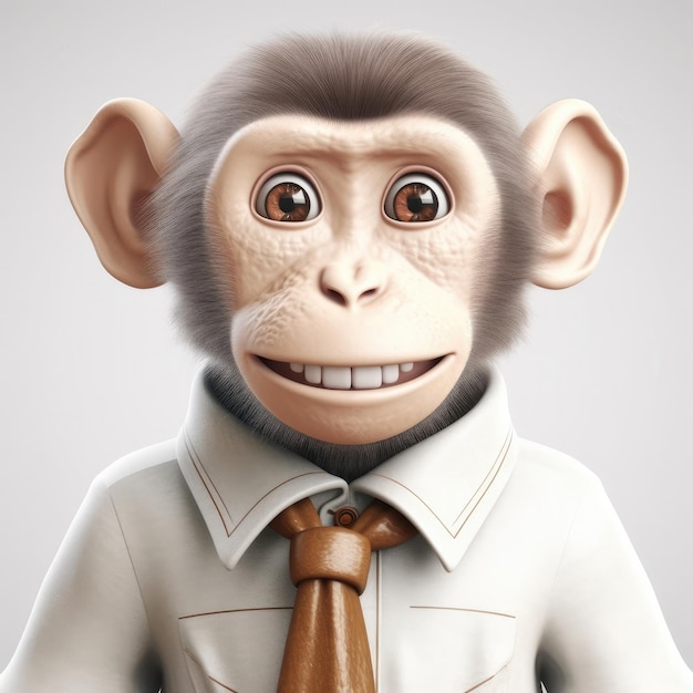 3D cartoon Monkey portrait wearing clothes glasses hat and jacket standing in front